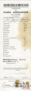 Boletín de notas de José García Navarro del colegio de María Auxiliadora de Villena, del curso del año 1935